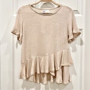 Beige Sand Ruffle Hem Tee Shirt T-Shirt​